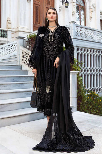 Maria B Unstitched 3 Piece Embroidered Velvet Suit MB23LN D11 Black D M COLLECTION AND NIZAMI JEWELRY