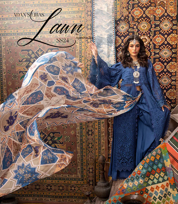 Ayesha Zia By Adan's Libas Unstitched 3 Piece Embroidered Lawn Suit - Summer Collection D & M COLLECTION AND NIZAMI JEWELRY