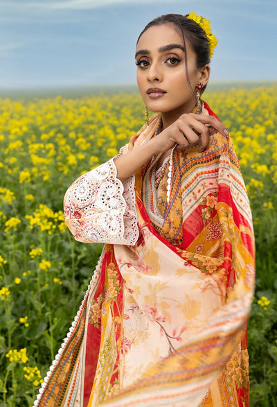 Adan's Libas Sarson Stitched 3 Pc Embroidered Lawn Suit D-04 Tangerine - Summer Collection D & M COLLECTION AND NIZAMI JEWELRY