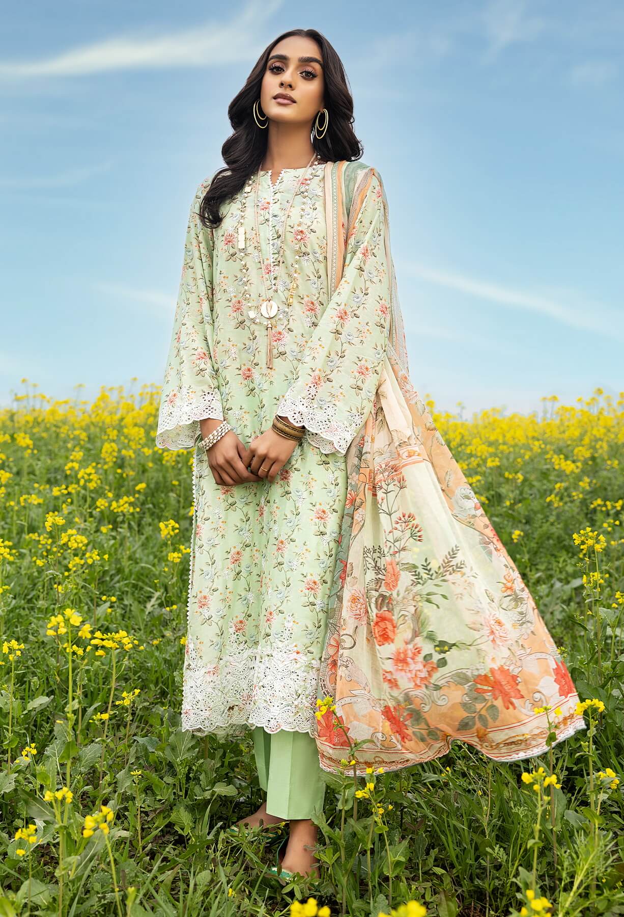 Adan's Libas Sarson Stitched 3 Pc Embroidered Lawn Suit D-06 - Summer Collection D & M COLLECTION AND NIZAMI JEWELRY