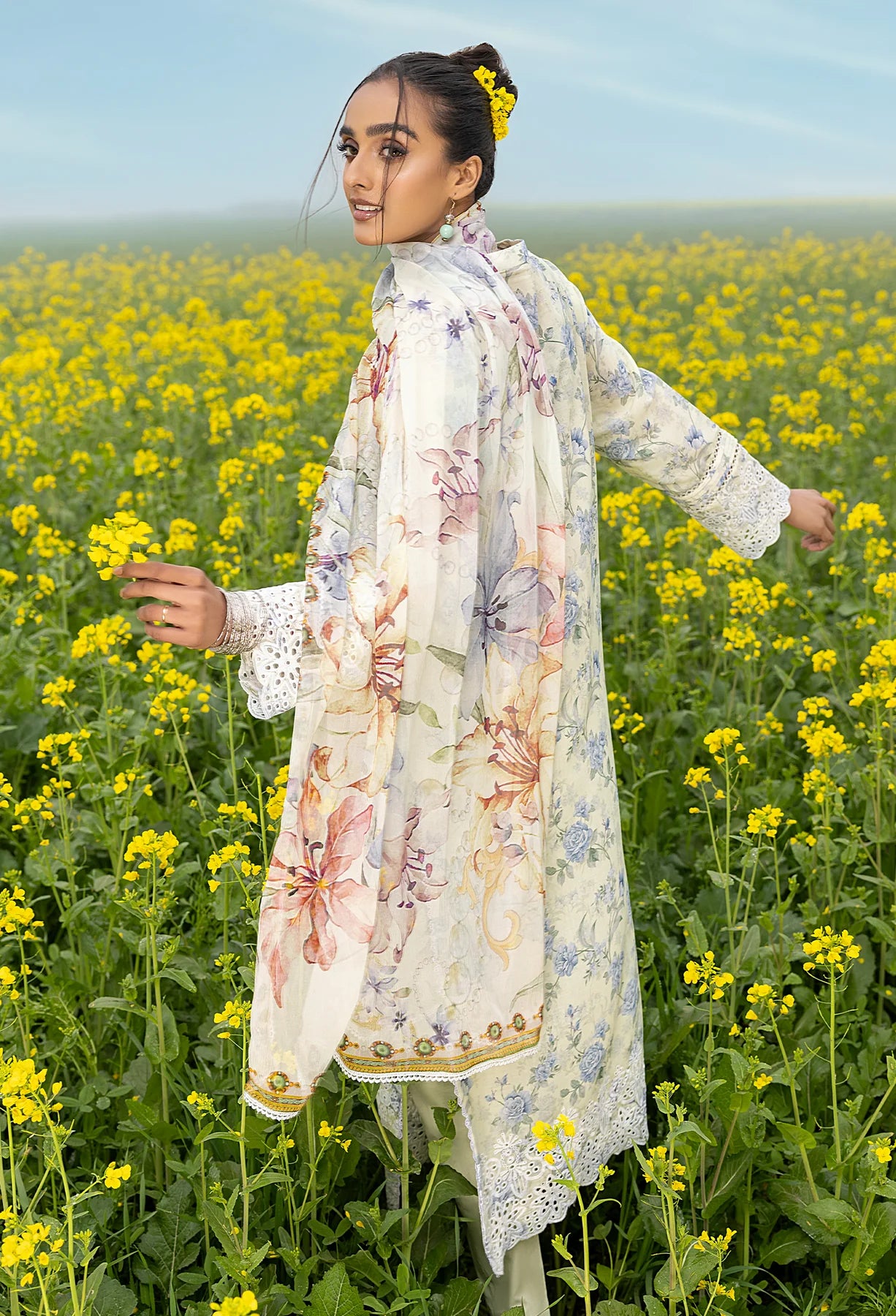 Adan's Libas Sarson Unstitched 3 Piece Embroidered Lawn Suit D-10 Daisy - Summer Collection D & M COLLECTION AND NIZAMI JEWELRY