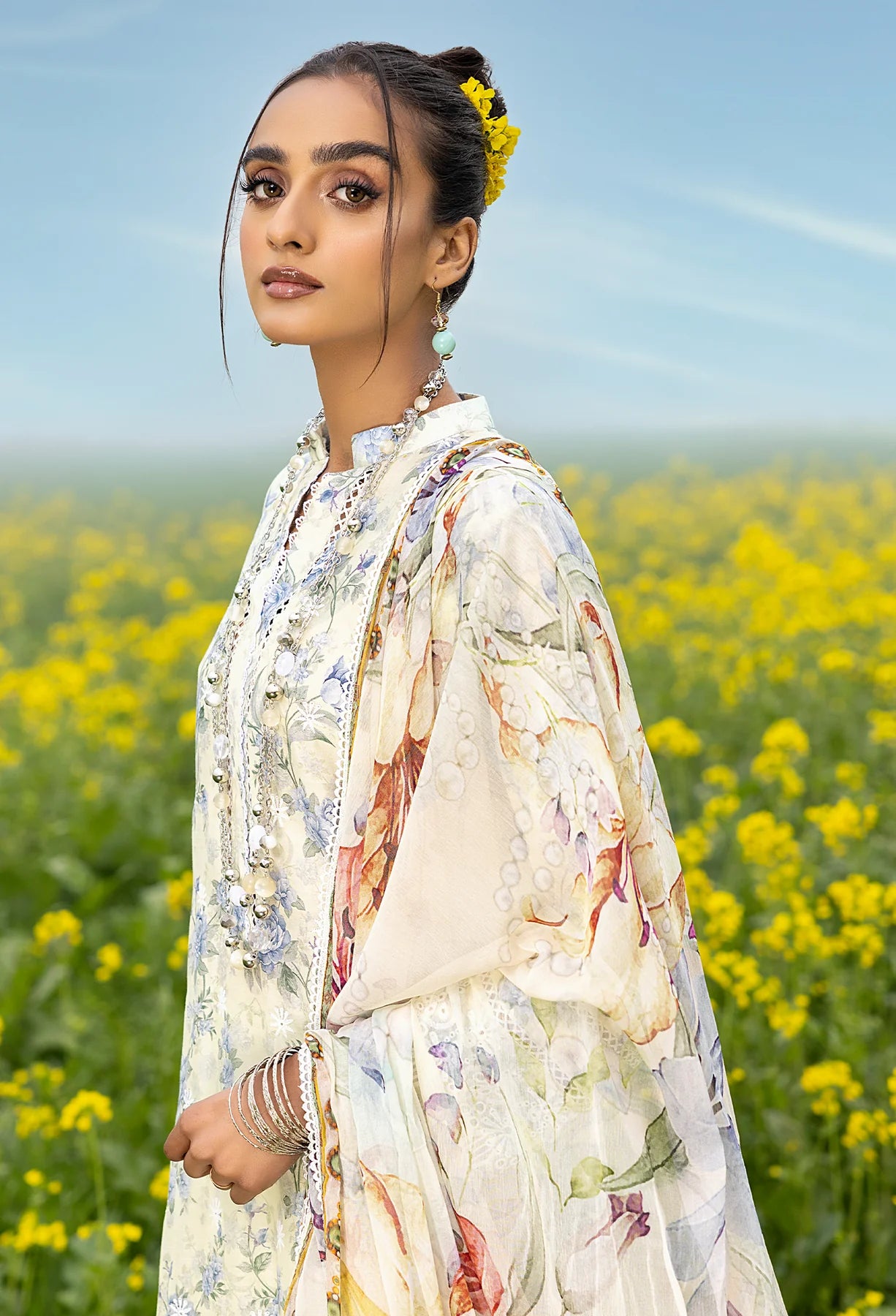 Adan's Libas Sarson Unstitched 3 Piece Embroidered Lawn Suit D-10 Daisy - Summer Collection D & M COLLECTION AND NIZAMI JEWELRY