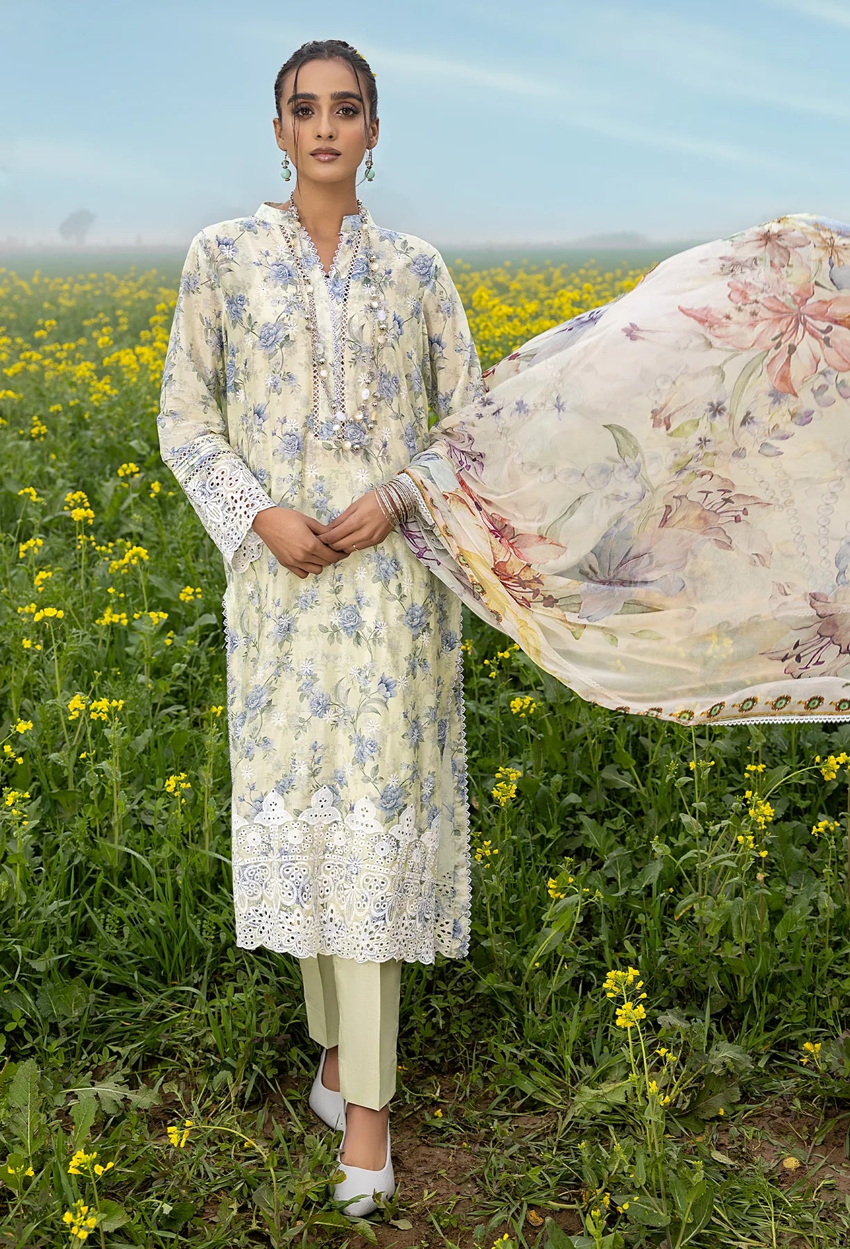 Adan's Libas Sarson Unstitched 3 Piece Embroidered Lawn Suit D-10 Daisy - Summer Collection D & M COLLECTION AND NIZAMI JEWELRY