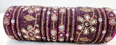 Bangles - Hyderabadi Traditional Stone Studed Bangles S-52 Dark Purple Golden D & M COLLECTION AND NIZAMI JEWELRY