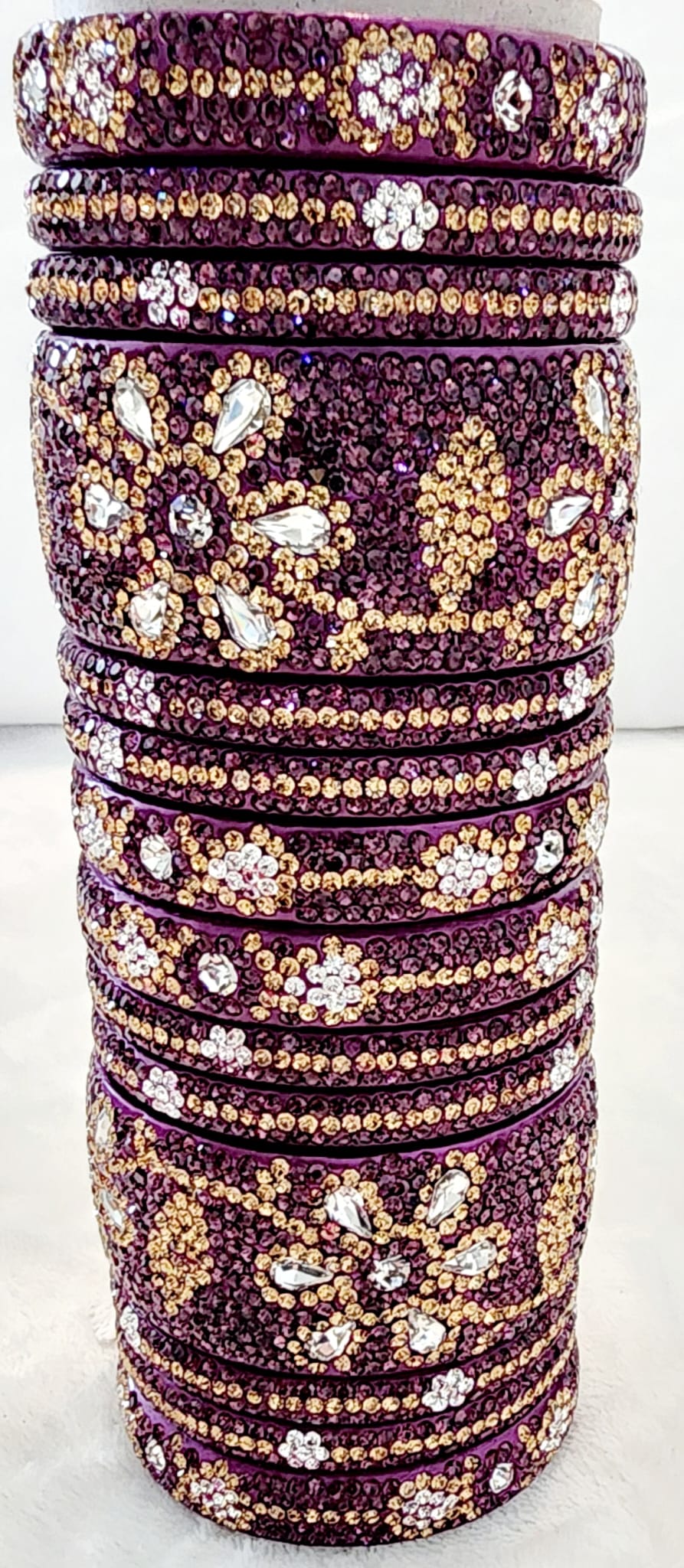 Bangles - Hyderabadi Traditional Stone Studed Bangles S-52 Dark Purple Golden D & M COLLECTION AND NIZAMI JEWELRY