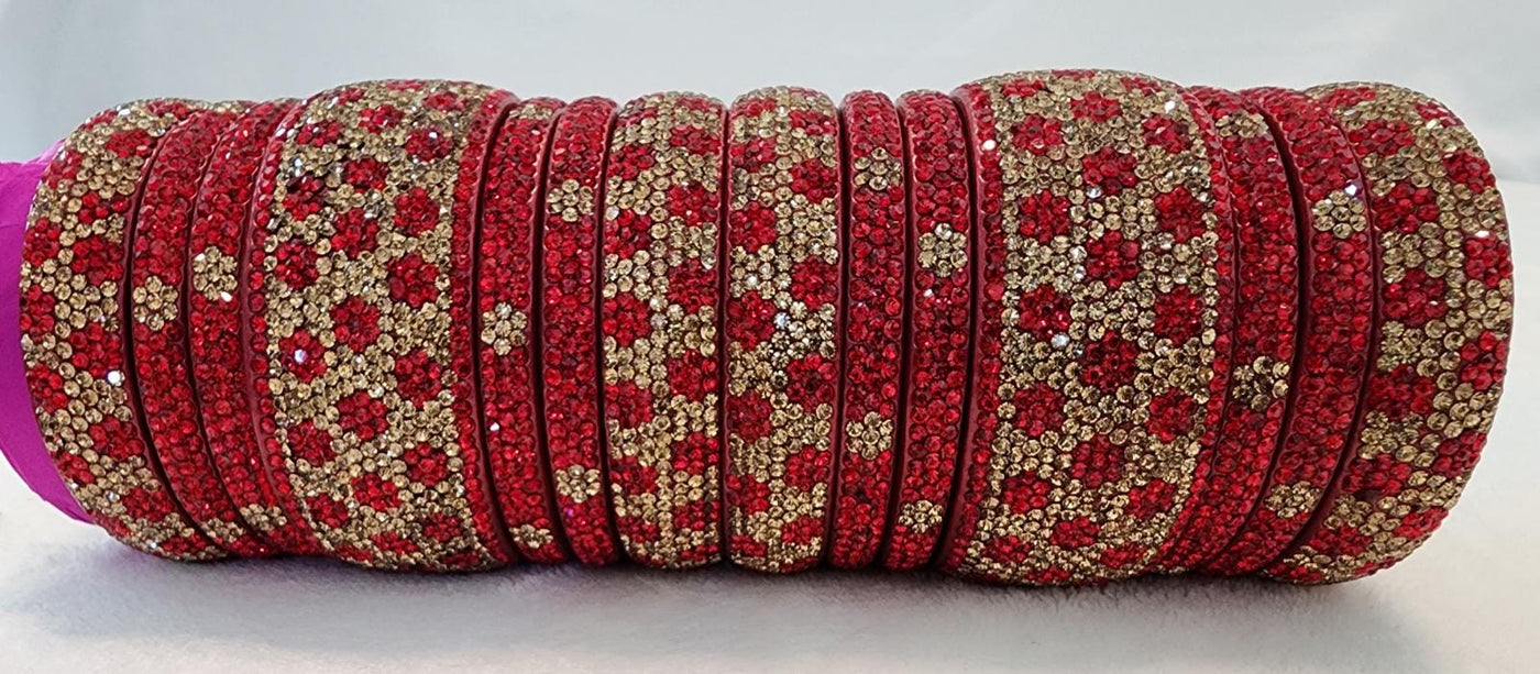 Bangles - Hyderabadi Traditional Stone Studed Bangles S-53 Red Golden D & M COLLECTION AND NIZAMI JEWELRY