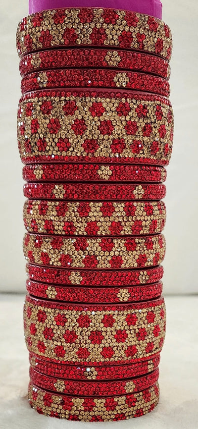 Bangles - Hyderabadi Traditional Stone Studed Bangles S-53 Red Golden D & M COLLECTION AND NIZAMI JEWELRY