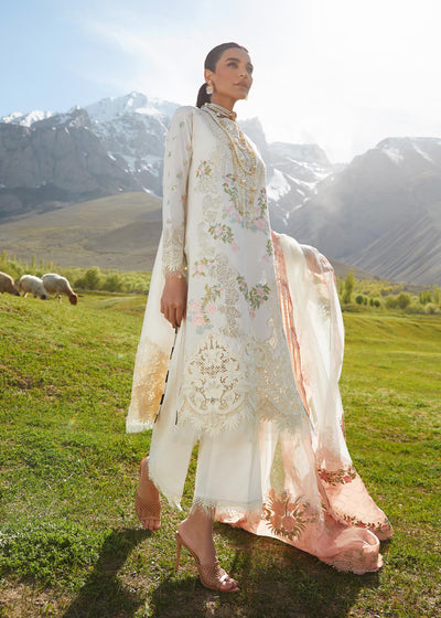 Crimson Stitched 3 Pc Embroidered Lawn Suit 1A-Ivory - Summer Collection D & M COLLECTION AND NIZAMI JEWELRY