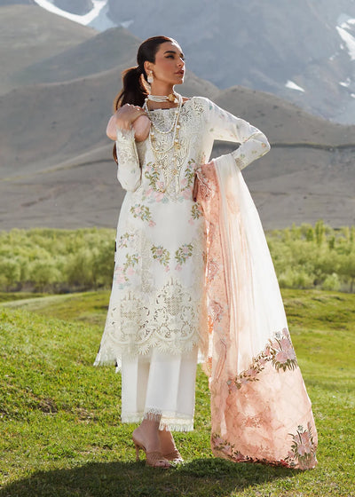 Crimson Stitched 3 Pc Embroidered Lawn Suit 1A-Ivory - Summer Collection D & M COLLECTION AND NIZAMI JEWELRY