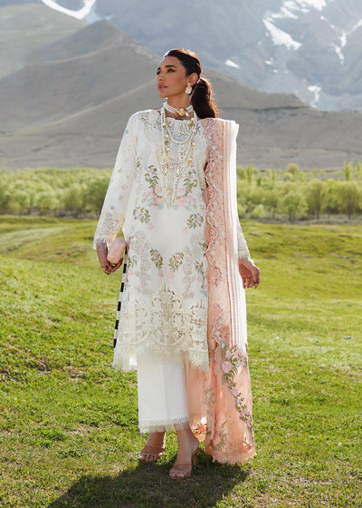 Crimson Stitched 3 Pc Embroidered Lawn Suit 1A-Ivory - Summer Collection D & M COLLECTION AND NIZAMI JEWELRY