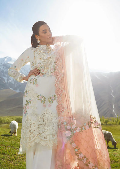 Crimson Stitched 3 Pc Embroidered Lawn Suit 1A-Ivory - Summer Collection D & M COLLECTION AND NIZAMI JEWELRY