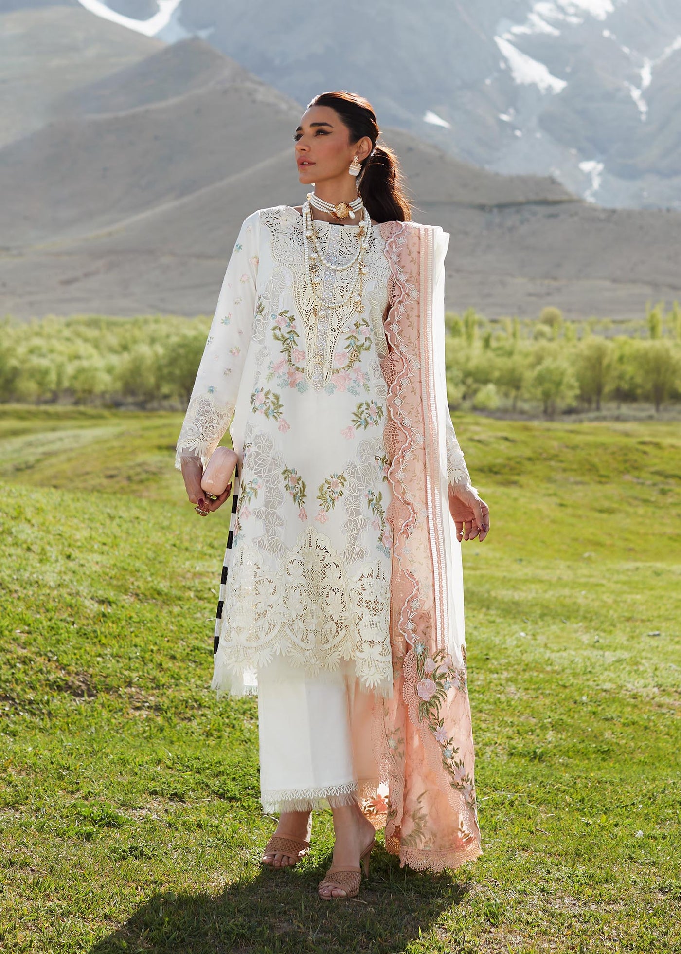 Crimson Unstitched 3 Piece Embroidered Lawn Suit 1A-Ivory - Summer Collection D & M COLLECTION AND NIZAMI JEWELRY