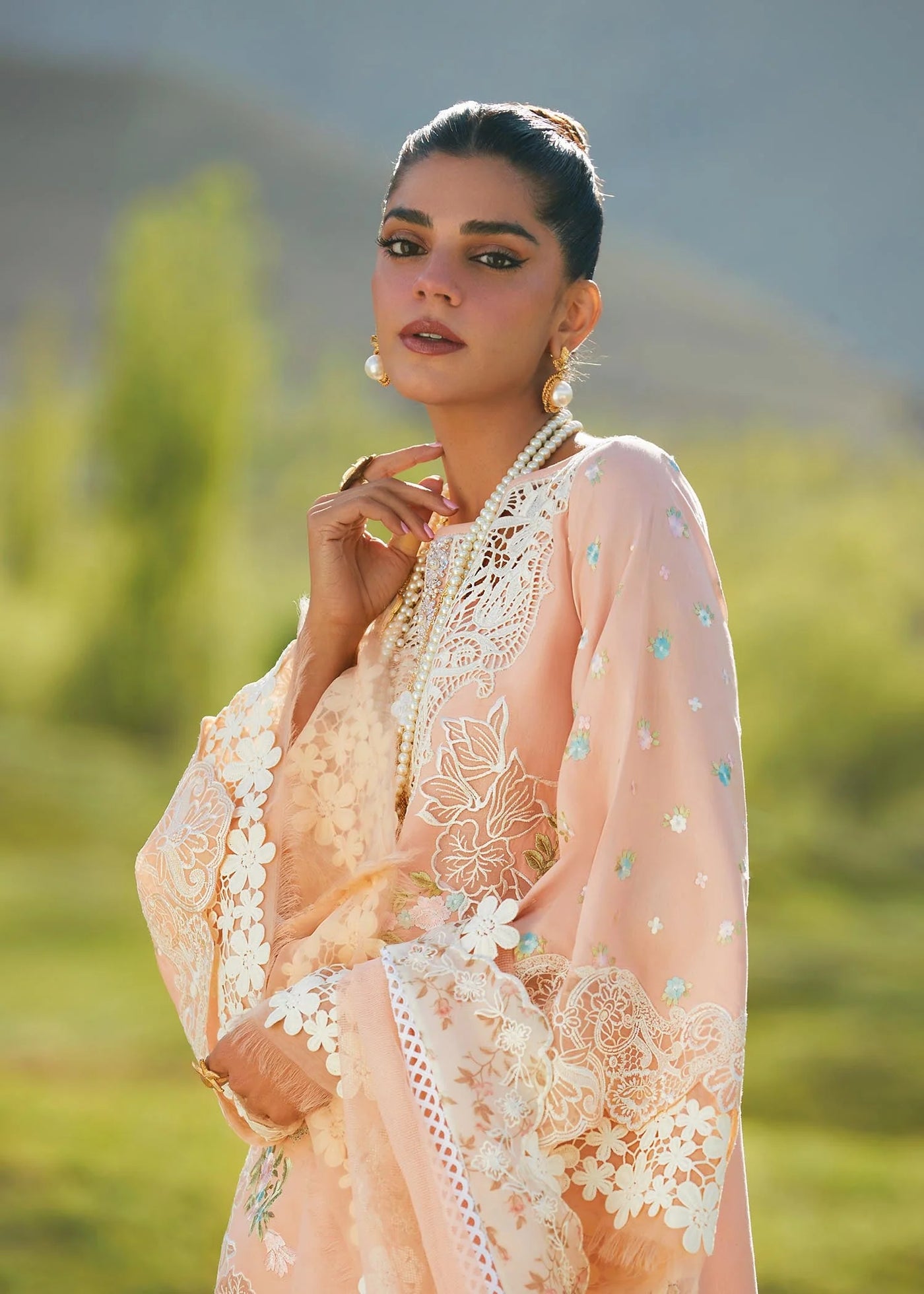 Crimson Unstitched 3 Piece Embroidered Lawn Suit 1B-Dusty Pink - Summer Collection D & M COLLECTION AND NIZAMI JEWELRY