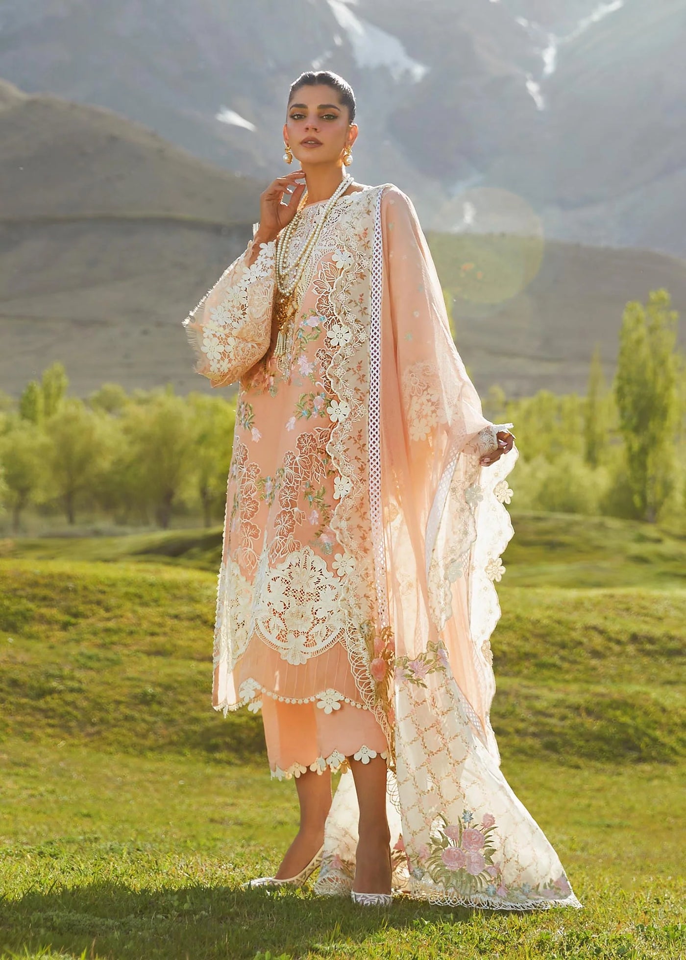 Crimson Unstitched 3 Piece Embroidered Lawn Suit 1B-Dusty Pink - Summer Collection D & M COLLECTION AND NIZAMI JEWELRY