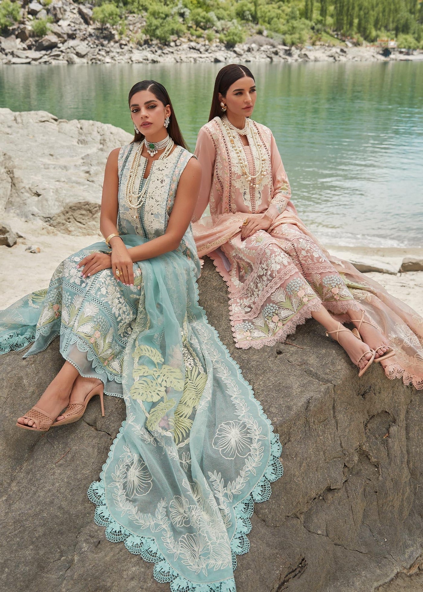 Crimson Unstitched 3 Piece Embroidered Lawn Suit 2A-Aqua - Summer Collection D & M COLLECTION AND NIZAMI JEWELRY