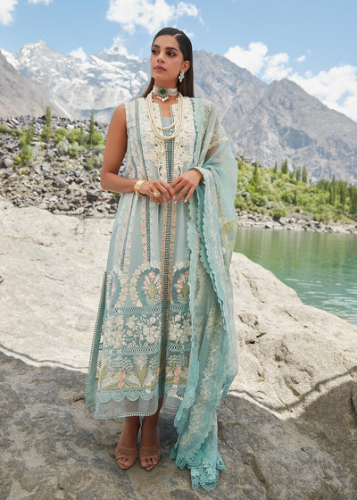 Crimson Unstitched 3 Piece Embroidered Lawn Suit 2A-Aqua - Summer Collection D & M COLLECTION AND NIZAMI JEWELRY