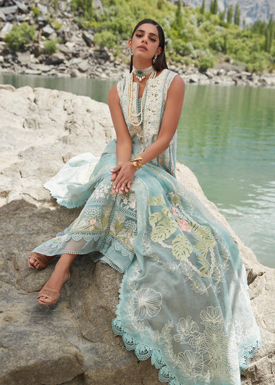 Crimson Unstitched 3 Piece Embroidered Lawn Suit 2A-Aqua - Summer Collection D & M COLLECTION AND NIZAMI JEWELRY