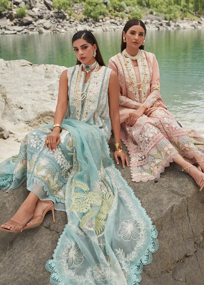 Crimson Unstitched 3 Piece Embroidered Lawn Suit 2A-Aqua - Summer Collection D & M COLLECTION AND NIZAMI JEWELRY