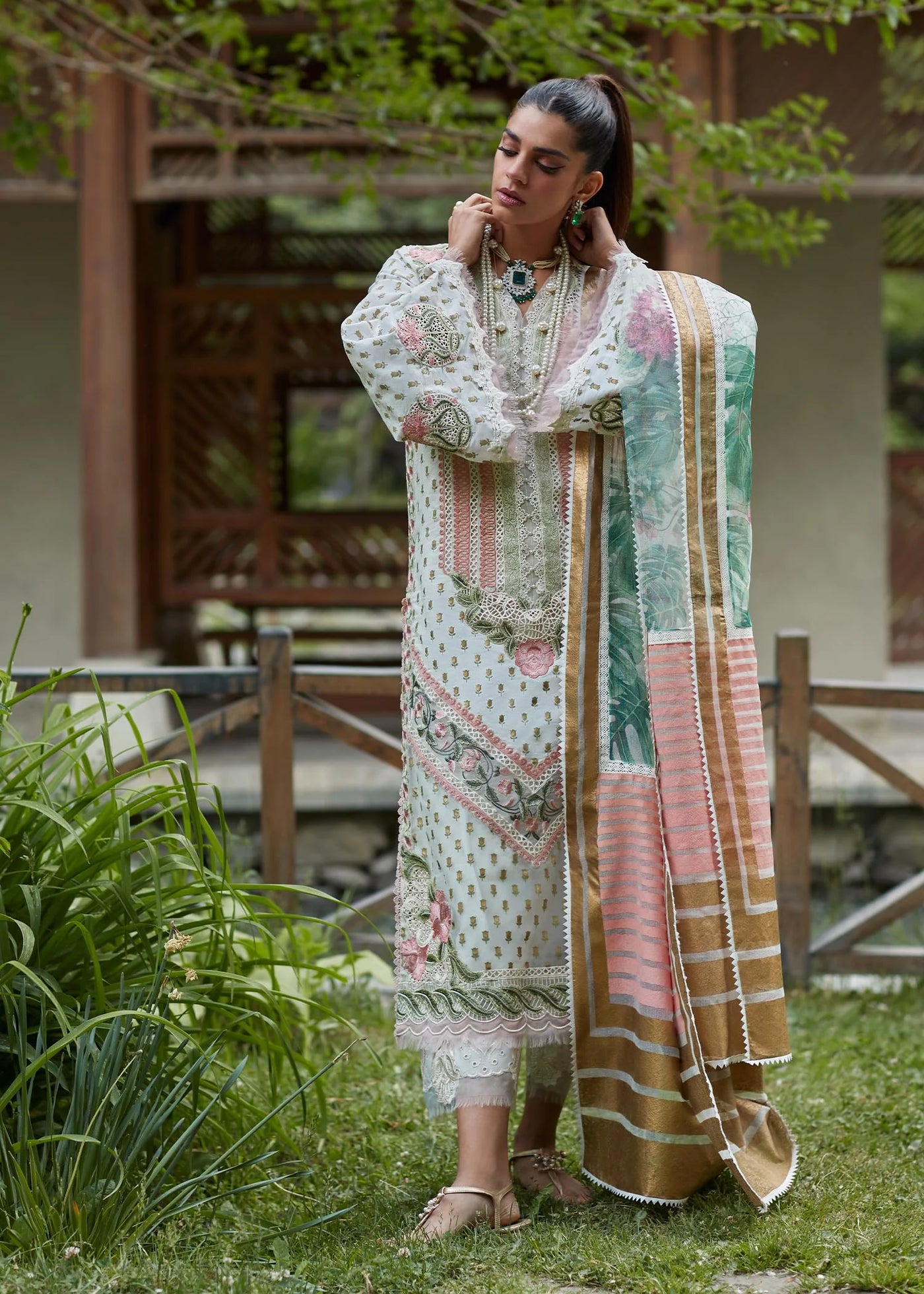 Crimson Unstitched 3 Piece Embroidered Lawn Suit 5A-Ivory - Summer Collection D & M COLLECTION AND NIZAMI JEWELRY