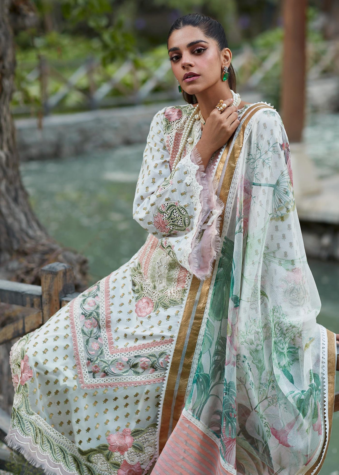 Crimson Unstitched 3 Piece Embroidered Lawn Suit 5A-Ivory - Summer Collection D & M COLLECTION AND NIZAMI JEWELRY