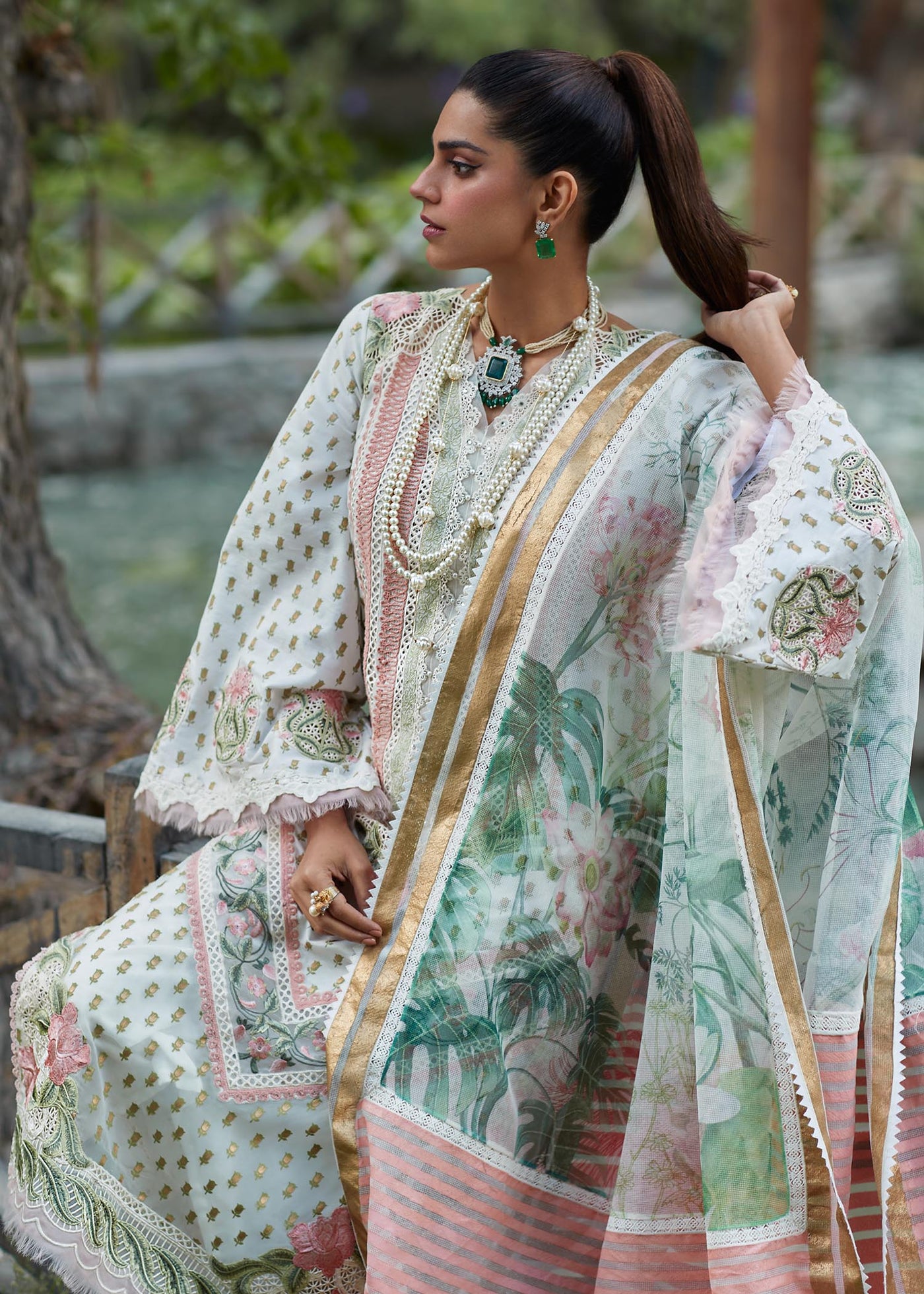 Crimson Unstitched 3 Piece Embroidered Lawn Suit 5A-Ivory - Summer Collection D & M COLLECTION AND NIZAMI JEWELRY