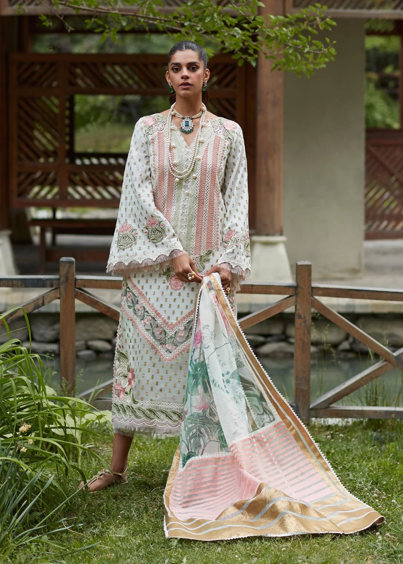 Crimson Unstitched 3 Piece Embroidered Lawn Suit 5A-Ivory - Summer Collection D & M COLLECTION AND NIZAMI JEWELRY