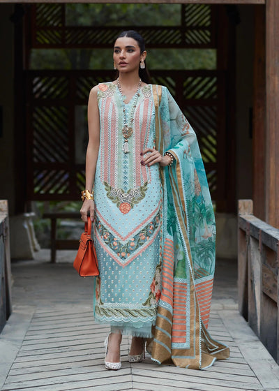 Crimson Unstitched 3 Piece Embroidered Lawn Suit 5B-Turquoise - Summer Collection D & M COLLECTION AND NIZAMI JEWELRY