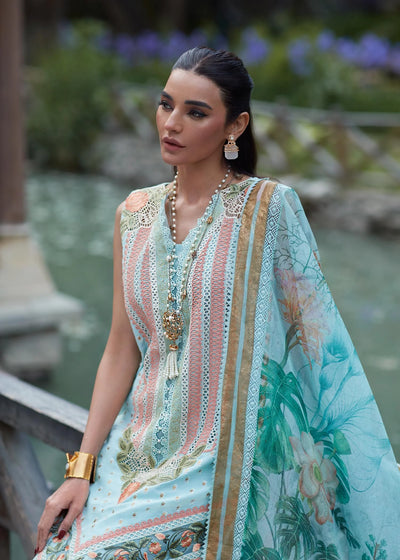 Crimson Unstitched 3 Piece Embroidered Lawn Suit 5B-Turquoise - Summer Collection D & M COLLECTION AND NIZAMI JEWELRY