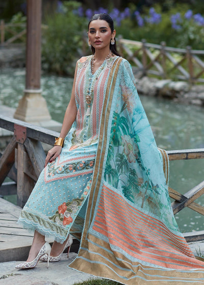 Crimson Unstitched 3 Piece Embroidered Lawn Suit 5B-Turquoise - Summer Collection D & M COLLECTION AND NIZAMI JEWELRY