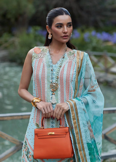 Crimson Unstitched 3 Piece Embroidered Lawn Suit 5B-Turquoise - Summer Collection D & M COLLECTION AND NIZAMI JEWELRY