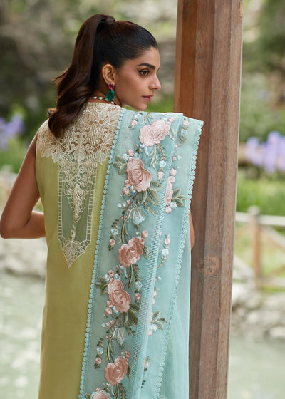 Crimson Unstitched 3 Piece Embroidered Lawn Suit 6A-Lime - Summer Collection D & M COLLECTION AND NIZAMI JEWELRY