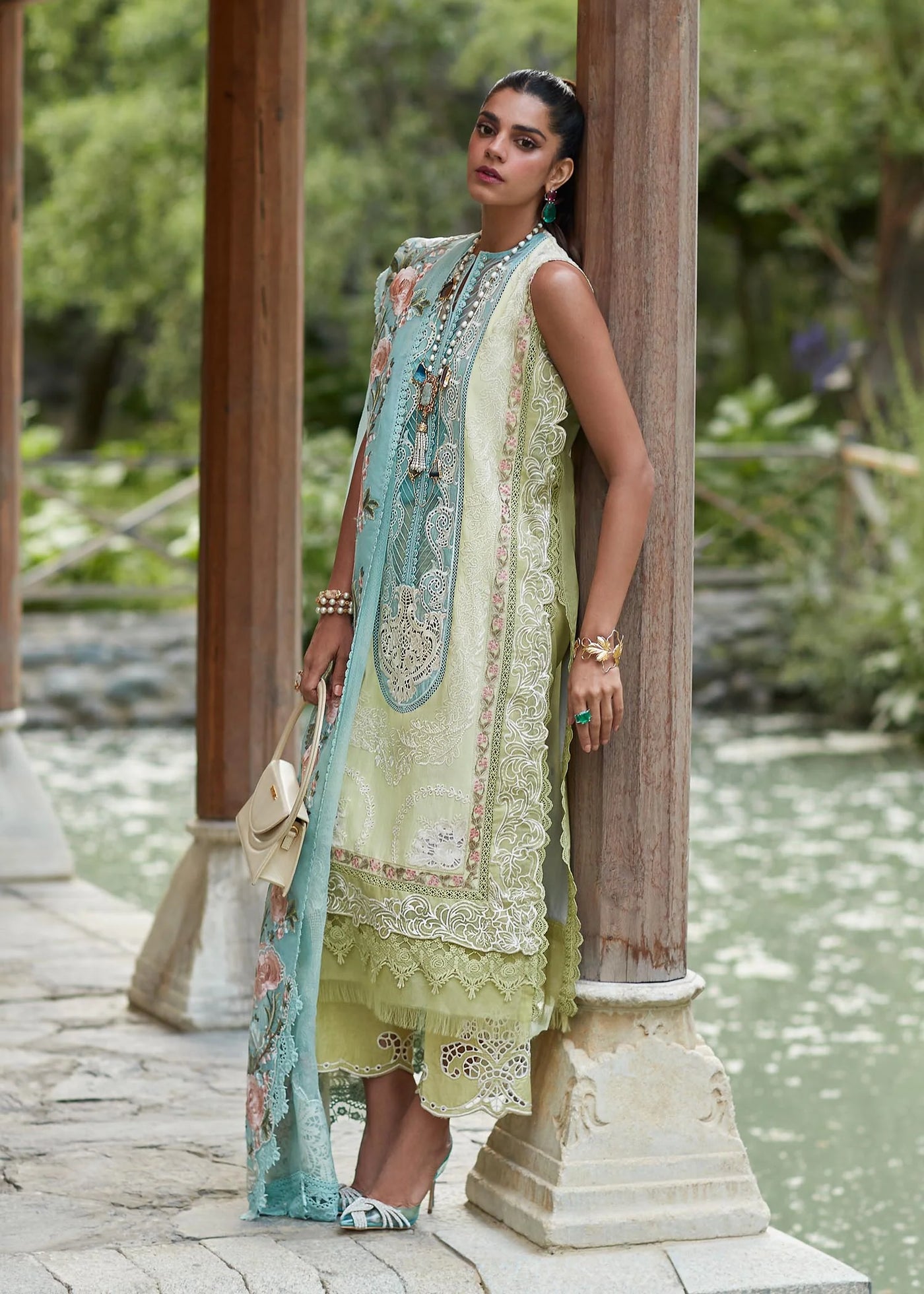 Crimson Unstitched 3 Piece Embroidered Lawn Suit 6A-Lime - Summer Collection D & M COLLECTION AND NIZAMI JEWELRY