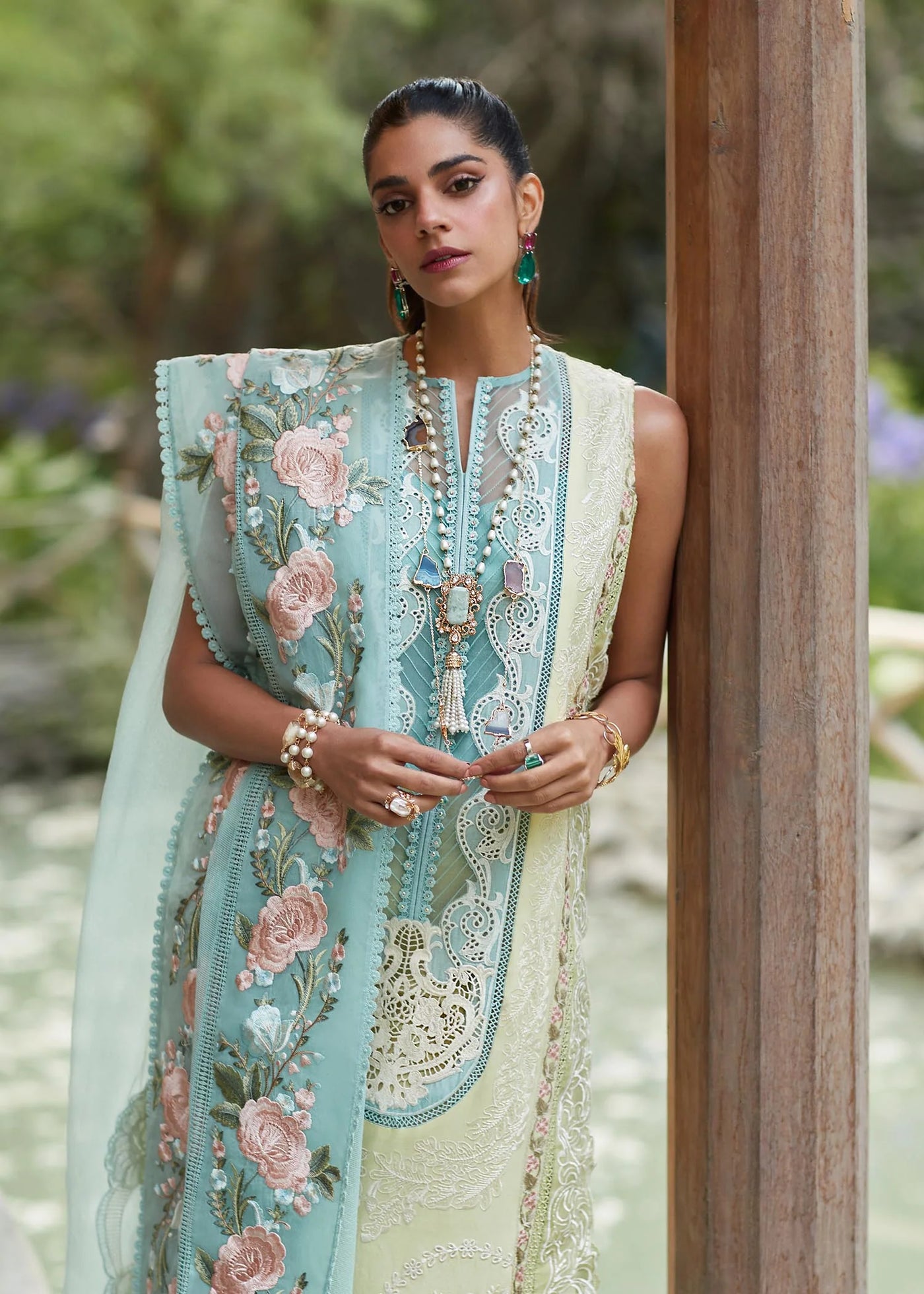 Crimson Unstitched 3 Piece Embroidered Lawn Suit 6A-Lime - Summer Collection D & M COLLECTION AND NIZAMI JEWELRY