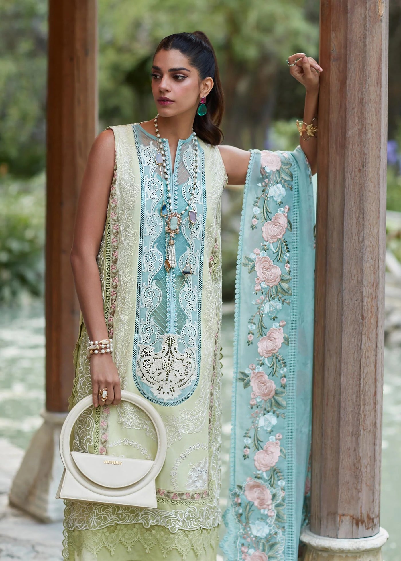 Crimson Unstitched 3 Piece Embroidered Lawn Suit 6A-Lime - Summer Collection D & M COLLECTION AND NIZAMI JEWELRY