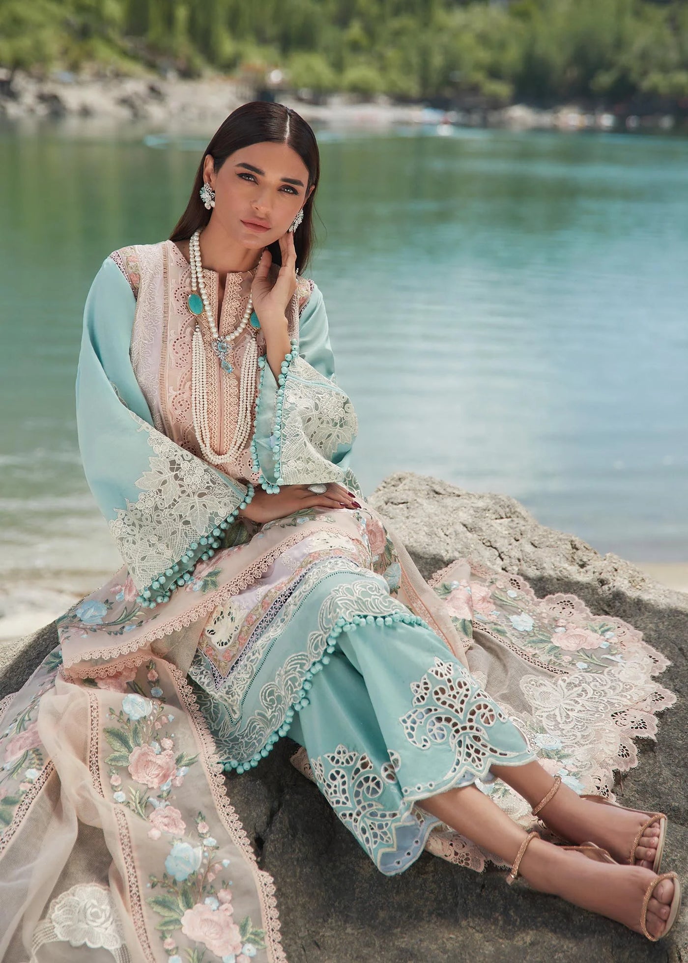 Crimson Unstitched 3 Piece Embroidered Lawn Suit 6B-Sorbet Pink- Summer Collection D & M COLLECTION AND NIZAMI JEWELRY