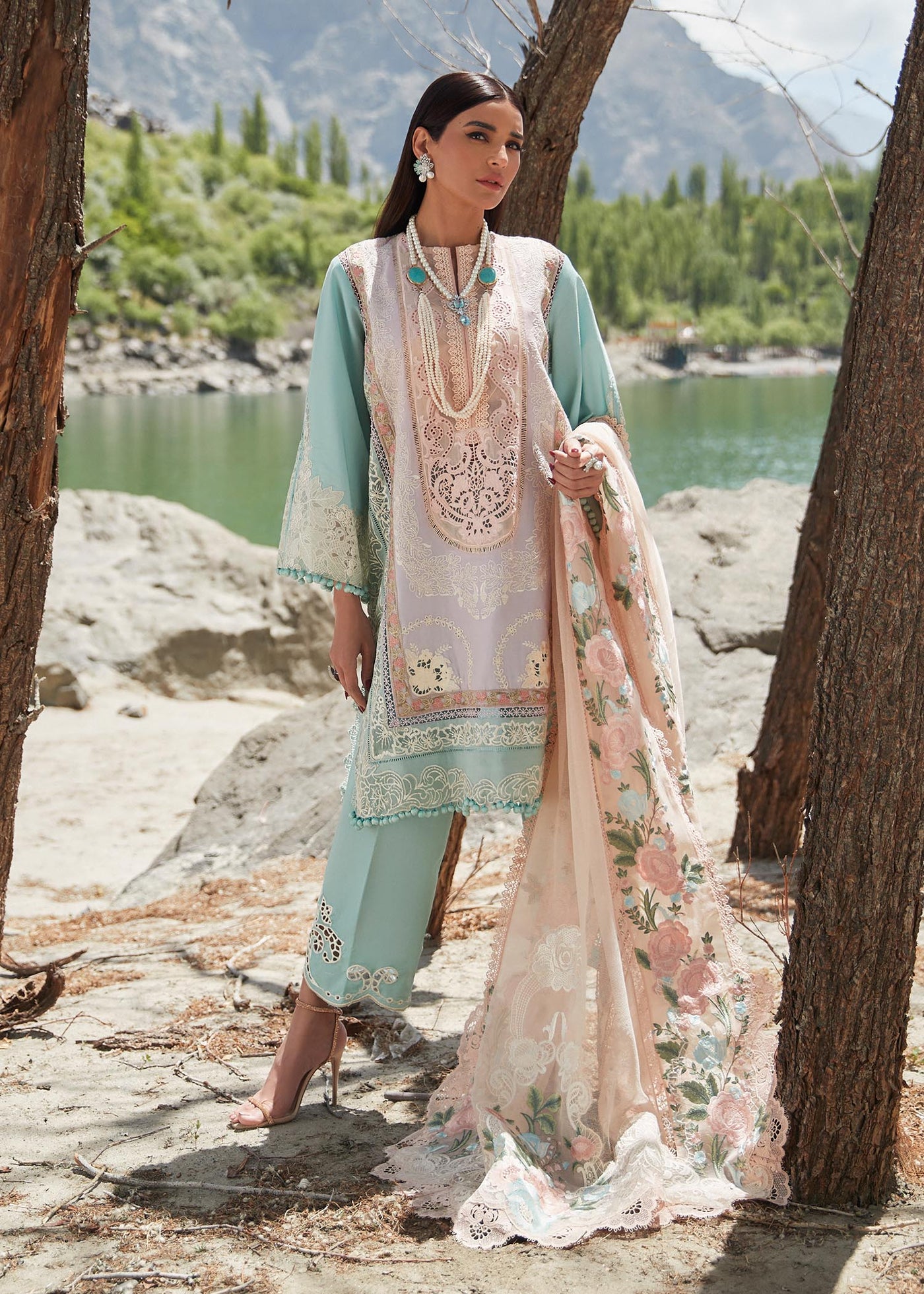 Crimson Unstitched 3 Piece Embroidered Lawn Suit 6B-Sorbet Pink- Summer Collection D & M COLLECTION AND NIZAMI JEWELRY