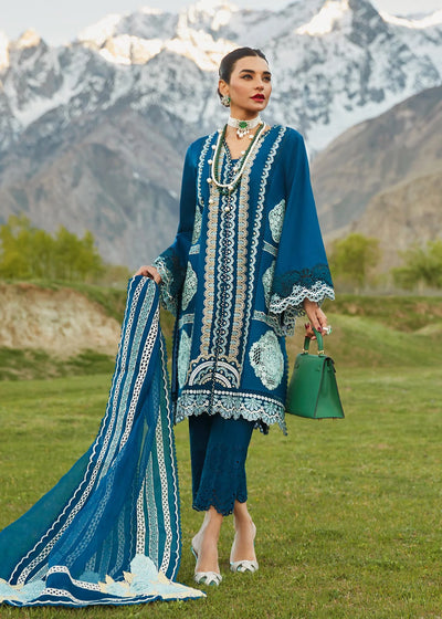 Crimson Unstitched 3 Piece Embroidered Lawn Suit 7A-Cobalt Blue- Summer Collection D & M COLLECTION AND NIZAMI JEWELRY