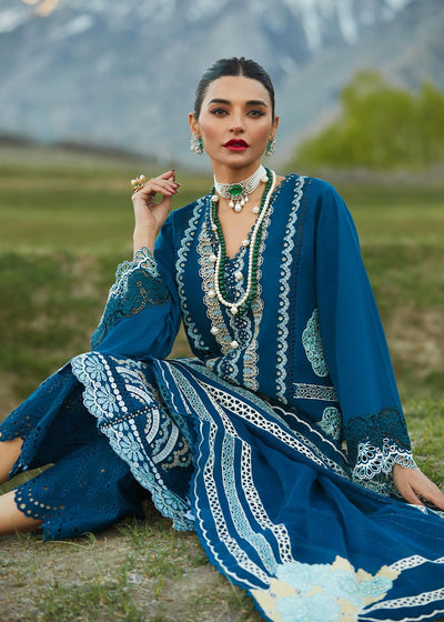 Crimson Unstitched 3 Piece Embroidered Lawn Suit 7A-Cobalt Blue- Summer Collection D & M COLLECTION AND NIZAMI JEWELRY