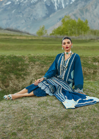 Crimson Unstitched 3 Piece Embroidered Lawn Suit 7A-Cobalt Blue- Summer Collection D & M COLLECTION AND NIZAMI JEWELRY