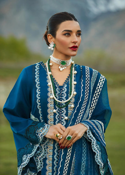 Crimson Unstitched 3 Piece Embroidered Lawn Suit 7A-Cobalt Blue- Summer Collection D & M COLLECTION AND NIZAMI JEWELRY