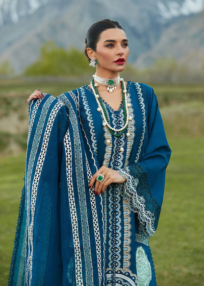 Crimson Unstitched 3 Piece Embroidered Lawn Suit 7A-Cobalt Blue- Summer Collection D & M COLLECTION AND NIZAMI JEWELRY