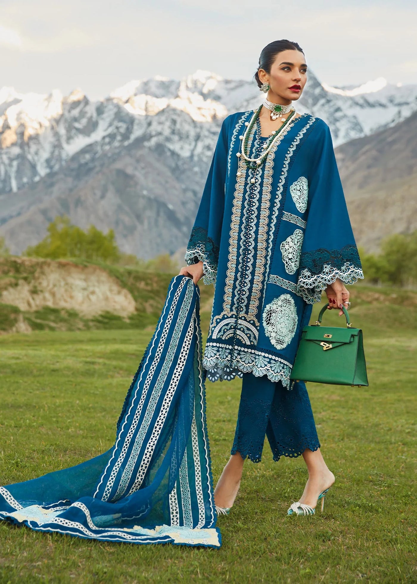 Crimson Unstitched 3 Piece Embroidered Lawn Suit 7A-Cobalt Blue- Summer Collection D & M COLLECTION AND NIZAMI JEWELRY