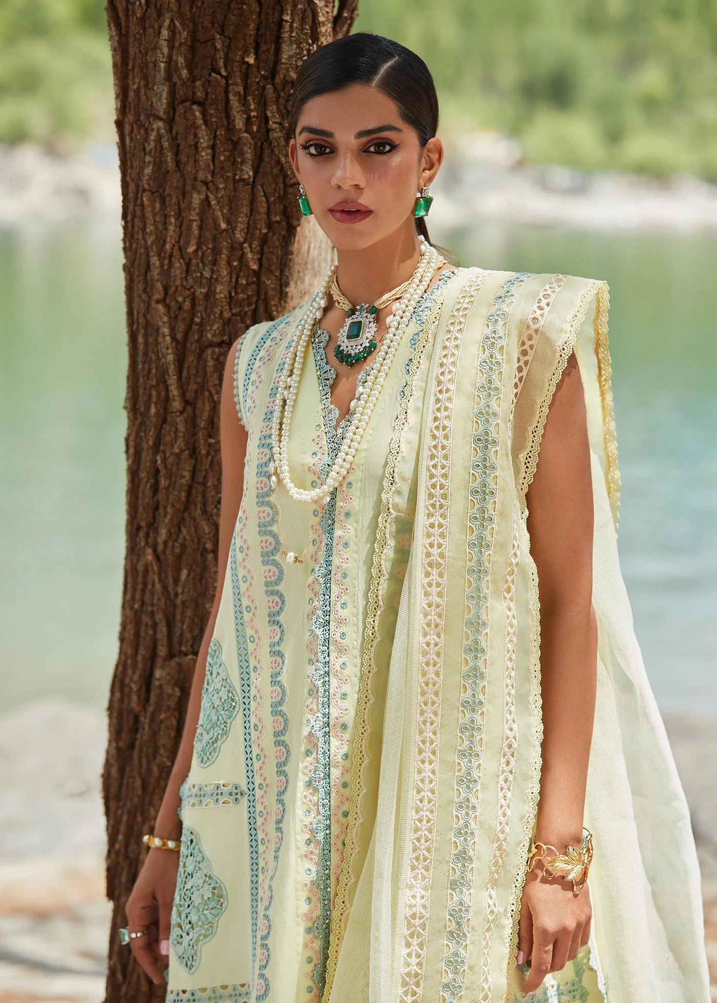 Crimson Unstitched 3 Piece Embroidered Lawn Suit 7B-Lemon - Summer Collection D & M COLLECTION AND NIZAMI JEWELRY