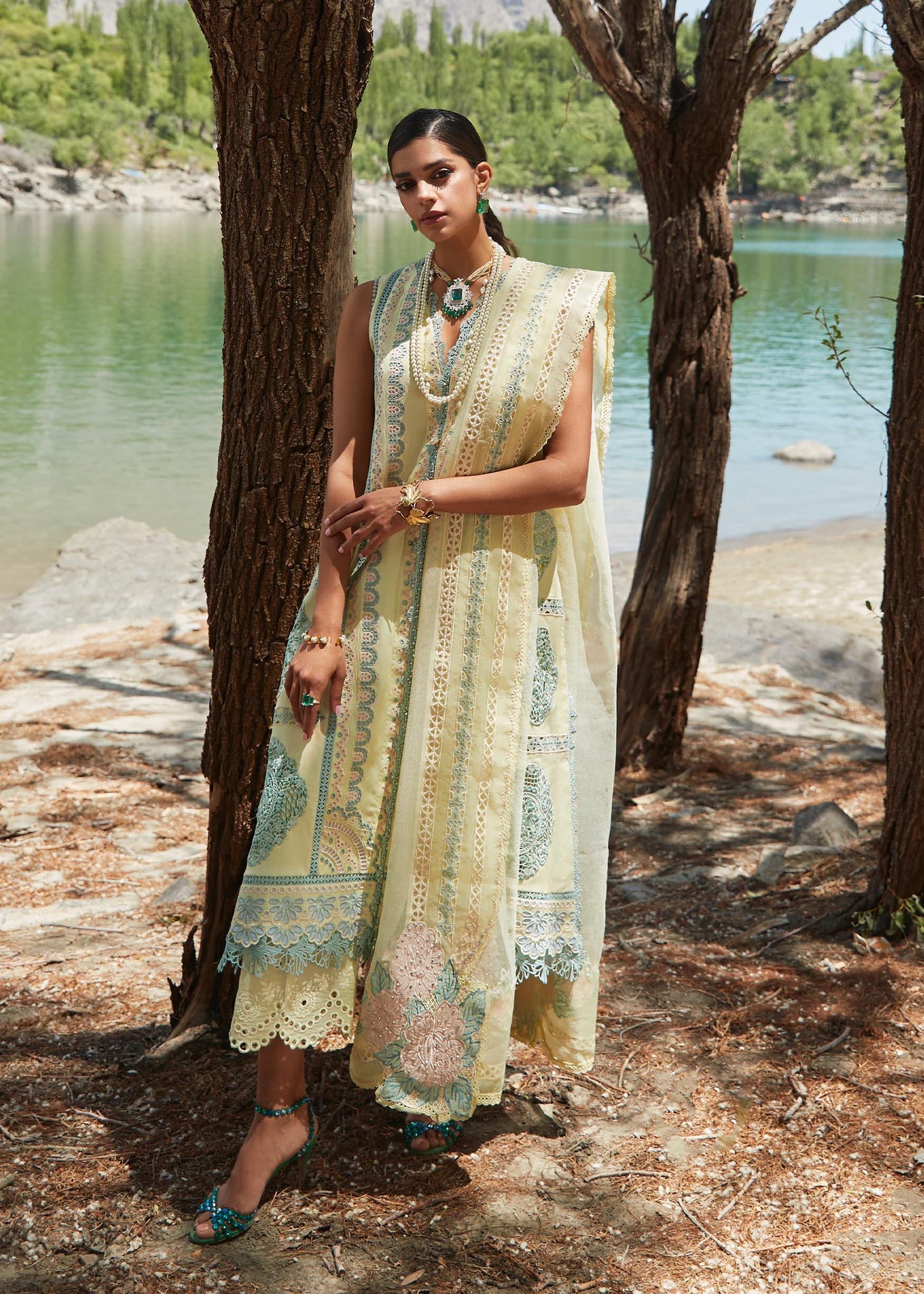 Crimson Unstitched 3 Piece Embroidered Lawn Suit 7B-Lemon - Summer Collection D & M COLLECTION AND NIZAMI JEWELRY