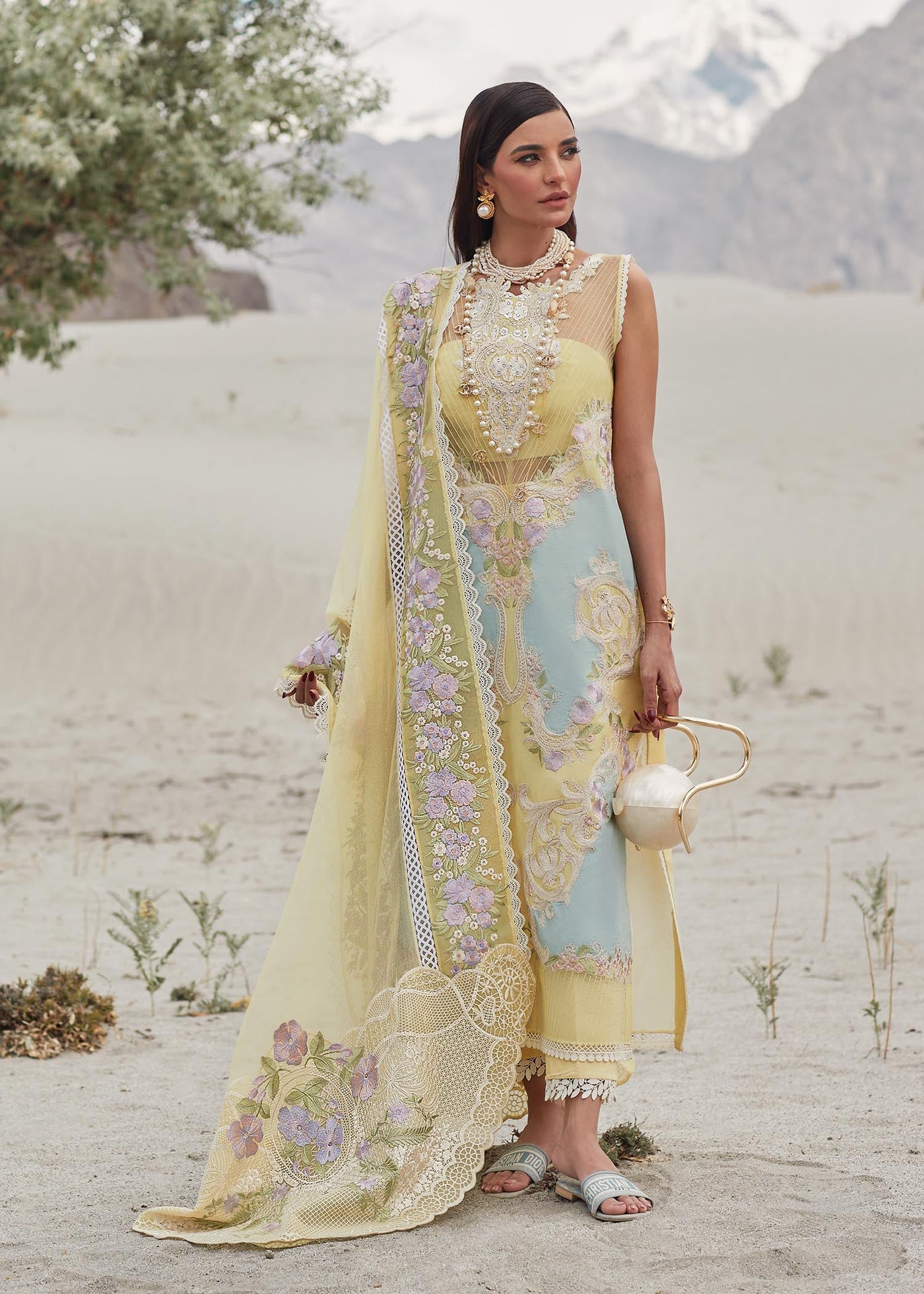 Crimson Unstitched 3 Piece Embroidered Lawn Suit 8A-Canary Yellow - Summer Collection D & M COLLECTION AND NIZAMI JEWELRY