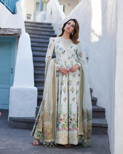 Faiza Saqlain Stitched 3 Piece Embroidered Lawn + Organza Suit - FSL24 - Avelina - Eid Collection