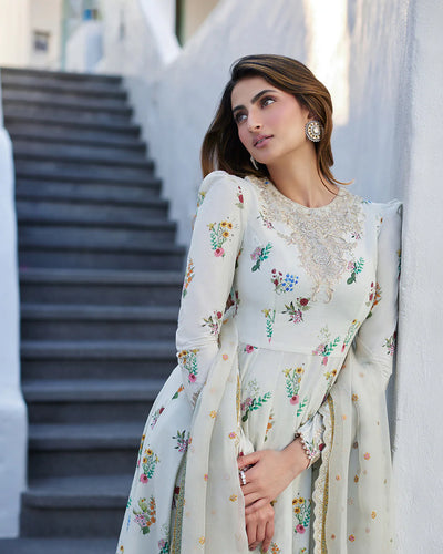 Faiza Saqlain Stitched 3 Piece Embroidered Lawn + Organza Suit - FSL24 - Avelina - Eid Collection