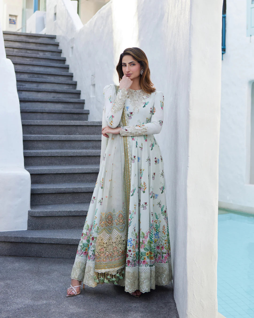 Faiza Saqlain Stitched 3 Piece Embroidered Lawn + Organza Suit - FSL24 - Avelina - Eid Collection