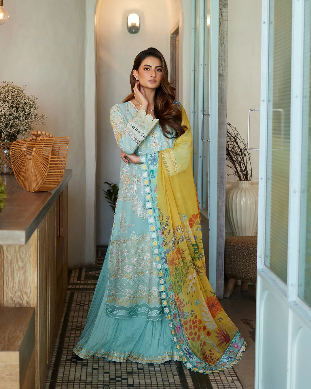 Faiza Saqlain Stitched 3 Piece Embroidered Lawn + Organza Suit - FSL24 - Galina - Eid Collection