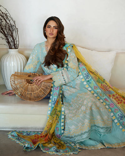 Faiza Saqlain Stitched 3 Piece Embroidered Lawn + Organza Suit - FSL24 - Galina - Eid Collection